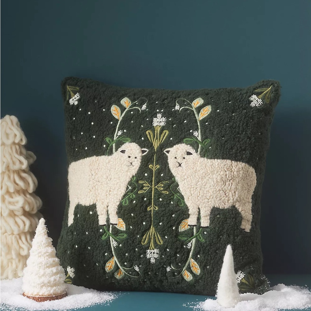 Anthropologie Mila Embroidered Faux-Shearling Pillow